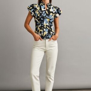 Women’s Abstract Print Flutter Sleeve Shirt Top
