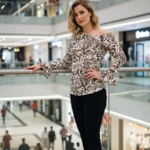 Women’s Printed Georgette Off-Shoulder Top with Flared Sleeves